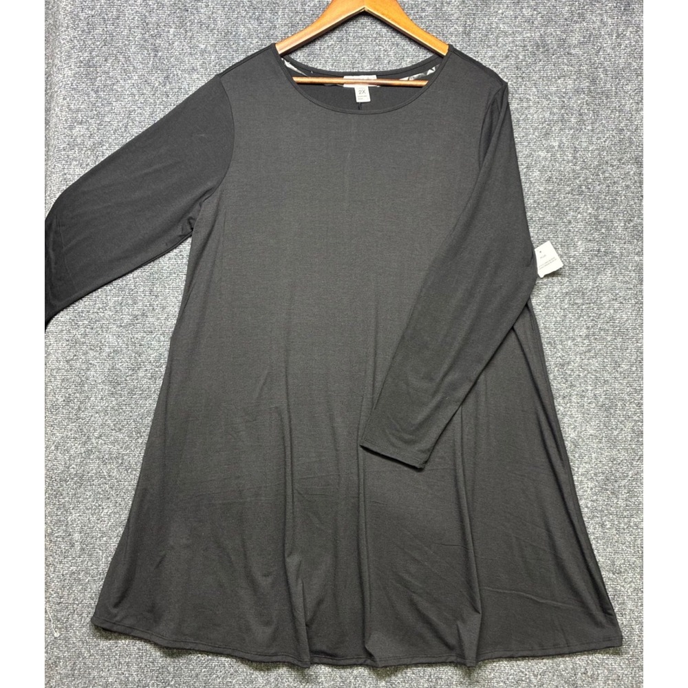 Just Be Swing Dress Black 2X Long Sleeve A-Line Plus Size Mini Tunic New